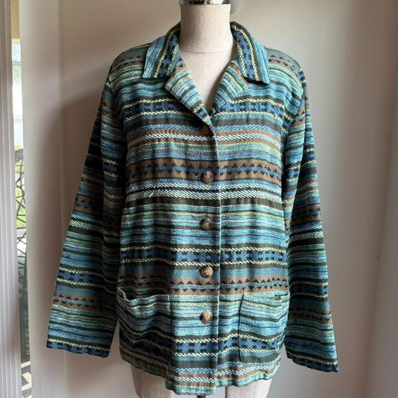 Koret Lightweight Shacket Sweater Jacket – Multicolor Stripe – Size M - Picture 2 of 6